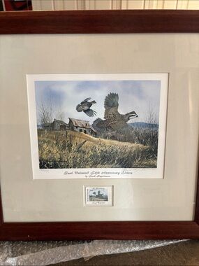 Framed Quail Wall Art Print in Brown Frame